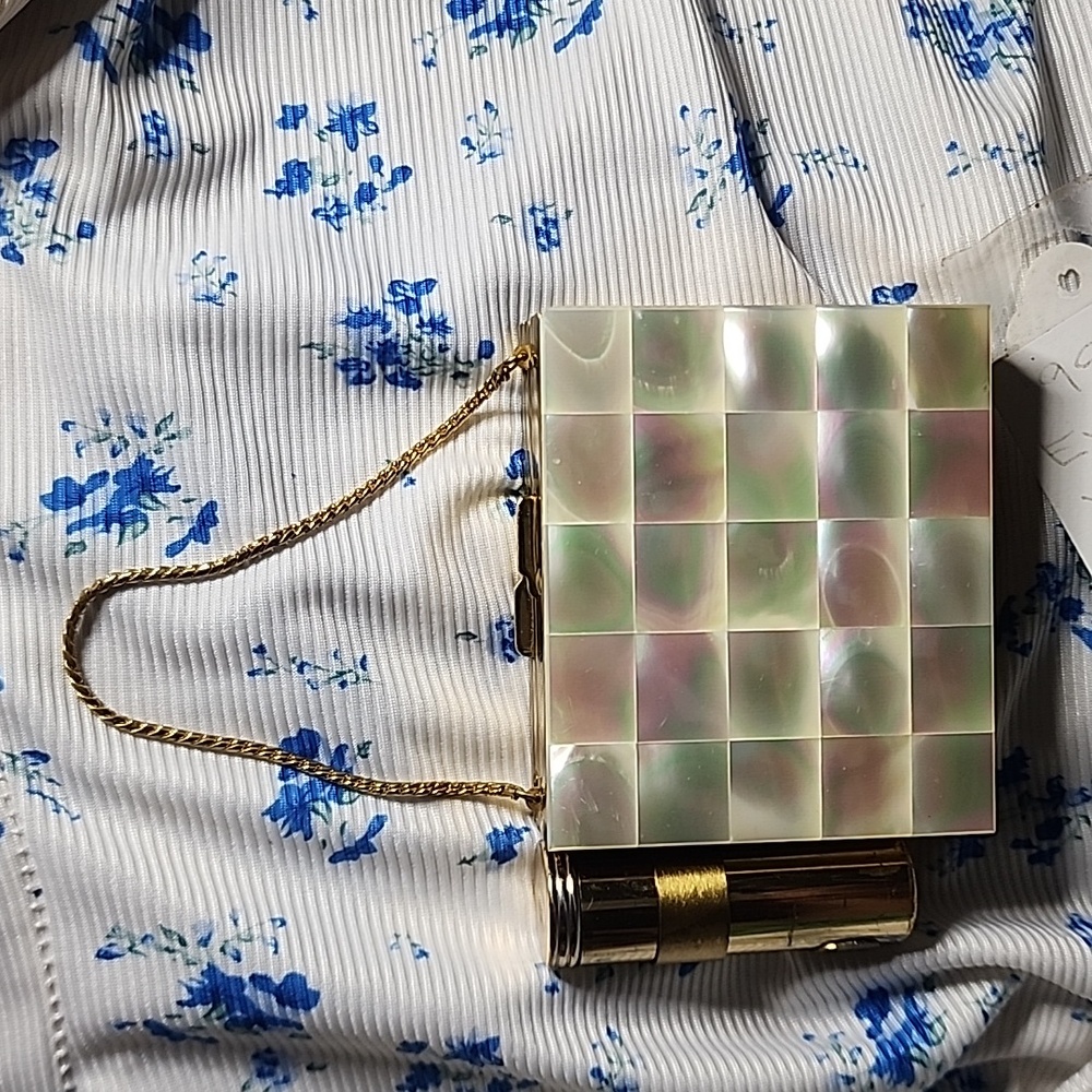 Mother Of Pearl Carryall Compact Purse Vintage 1950